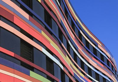 Image of brightly coloured office building.